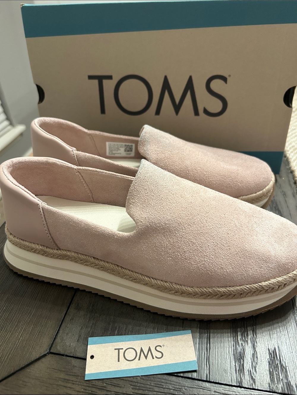 TOMS💗Slip-On LEATHER Espadrille Jocelyn SNEAKERS in Ballet Pink. Worn 1X! Sz 8.5 - Picture 7 of 15